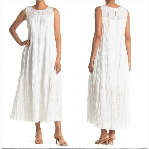 Max Studio Sleeveless Gauzy Jewel Neck Tiered Maxi Dress Medium White NEW $138 - Picture 2 of 8